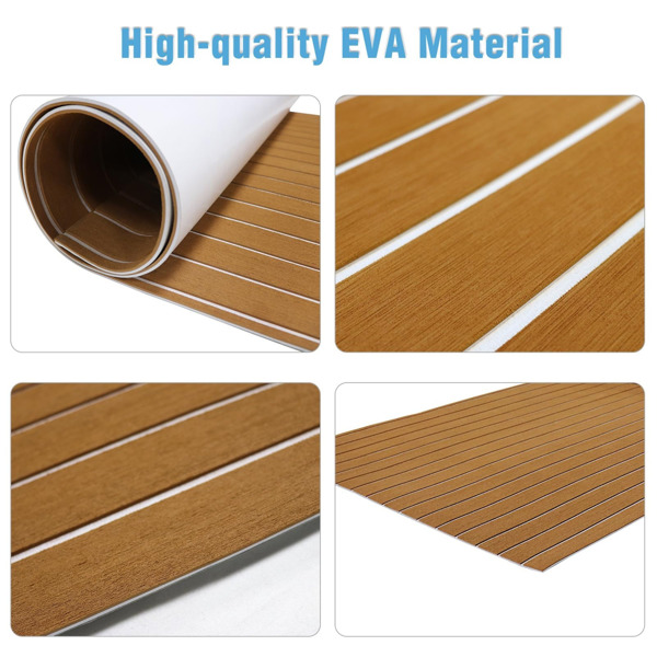 Boat Flooring, EVA Foam Boat Decking 94.5inx35in, Self Adhesive Faux Teak Marine Flooring Sheet Traction Pad for Boats Surfboard Swim Platform Floor(94.5inx35in/240cmx90cm,brown)