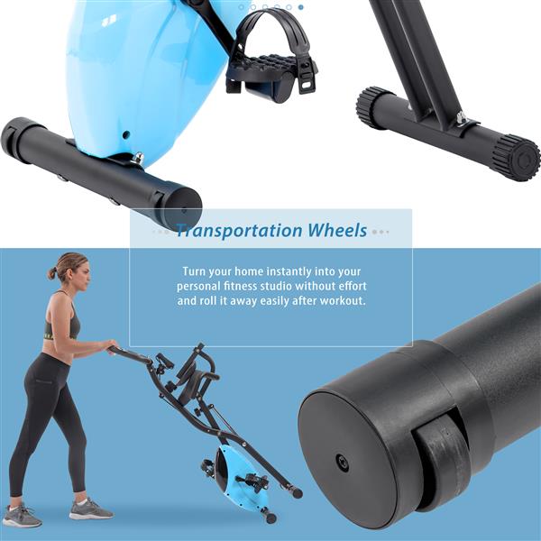 Folding Exercise Bike, Fitness Upright and Recumbent X-Bike with 10-Level Adjustable Resistance, Arm Bands and Backrest