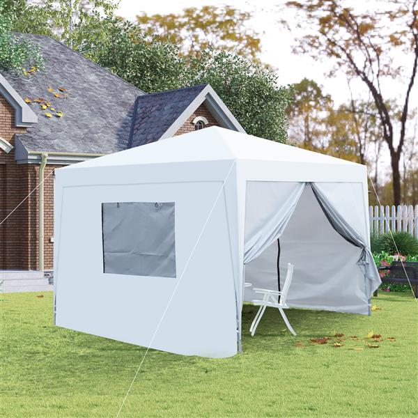 Outdoor 10x 10Ft Pop Up Gazebo Canopy Tent with Removable Sidewall with Zipper,2pcs Sidewall with Mosquito Netting,with 4pcs Weight sand bag,with Carry Bag-White