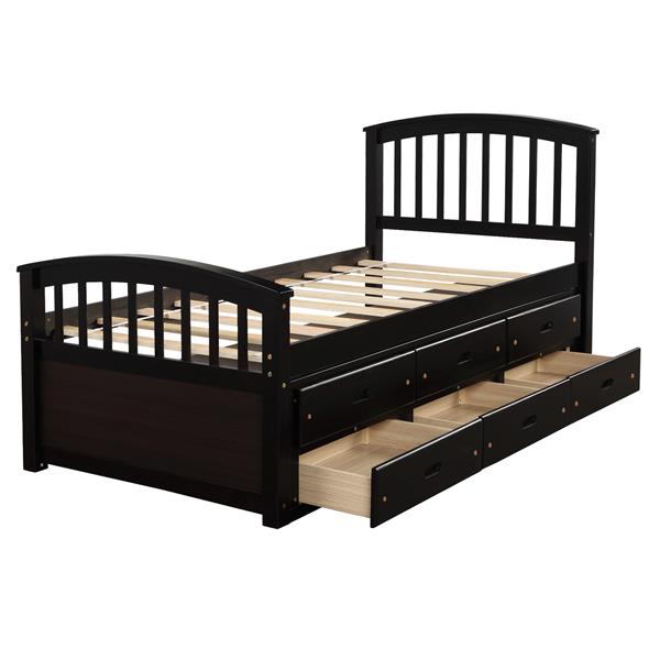 . Twin Size Platform Storage Bed Solid Wood Bed with 6 Drawers