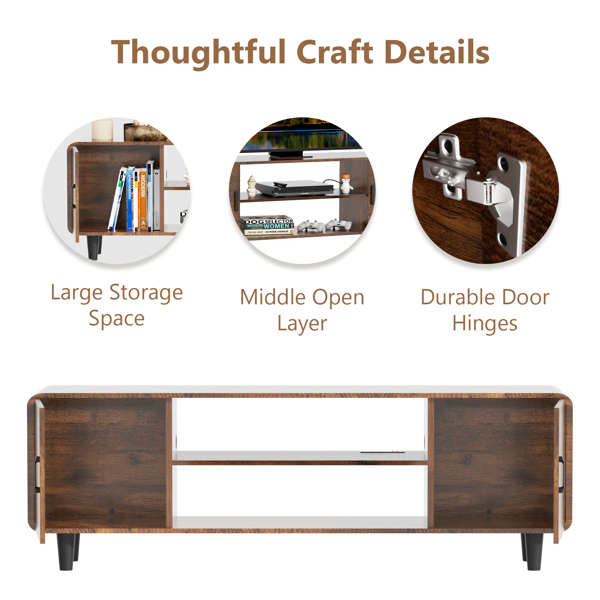 TV Stand for 55 Inch TV, Entertainment Center with Storage Cabinets, Soft Hinge Door with Handle, Media Console Table for Living Room Bedroom, Rustic Brown[Unable to ship on weekends, please note that