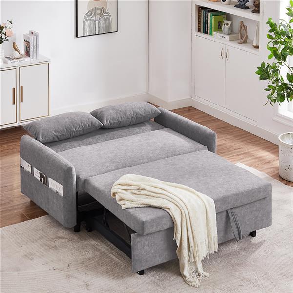 55.1" Pull Out Sleep Sofa Bed Loveseats Sofa Couch with Adjsutable Backrest, Storage Pockets, 2 Soft Pillows, USB Ports for Living Room, Bedroom, Apartment, Office,Grey