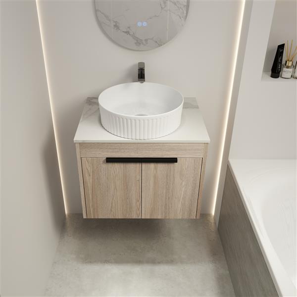 24 " Modern Design Float Bathroom Vanity With Ceramic Basin Set, Wall Mounted White Oak Vanity With Soft Close Door,KD-Packing,KD-Packing,2 Pieces Parcel(TOP-BAA0014012OO)