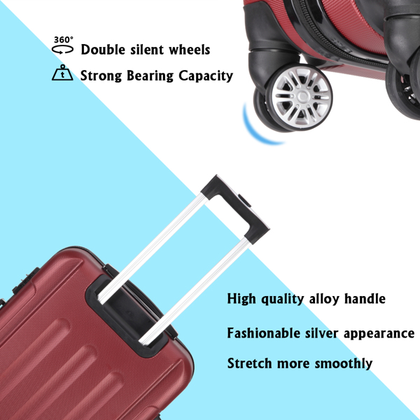 3-in-1 Portable ABS Trolley Case 20" / 24" / 28" Wine Red