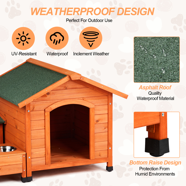  88*106*77cm Wooden Feral  Dog House for Outdoor and Indoor, Pet House with  Food Bowl& Food Storage Bucket