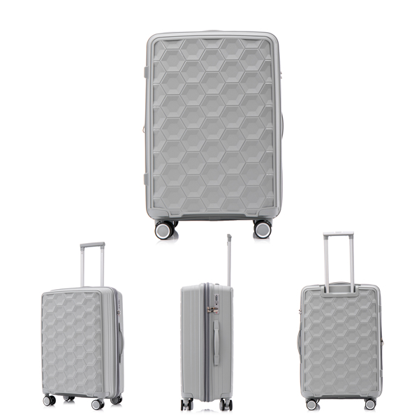 PP Luggage Sets 3 Piece(20/24/28), Expandable Carry On Luggage with TSA Lock Airline Approved, PP materials Hard Shell and Lightweight Suitcase with Spinner Wheels (Gray) 