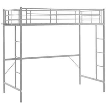 Twin Size Metal Loft Bed with Safety Guardrails & 2 Built-in Ladders, Loft Bunk Bed Frame for Teens Juniors Adults, Space Saving, Noise Free, No Box Spring Needed, Grey