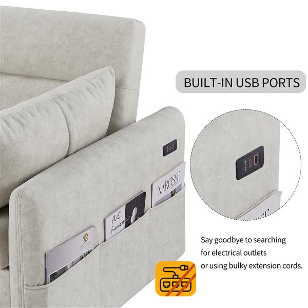 55.1" Pull Out Sleep Sofa Bed Loveseats Sofa Couch with Adjsutable Backrest, Storage Pockets, 2 Soft Pillows, USB Ports for Living Room, Bedroom, Apartment, Office, Beige