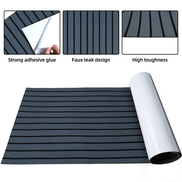 Boat Flooring，EVA Foam Boat Decking 94.5''，Non-Slip and Self-Adhesive Flooring Sea Deck ，Marine Carpet Mat，for Yacht Motorboat Swimming (Grey Black Lines, 94.5''x35'')