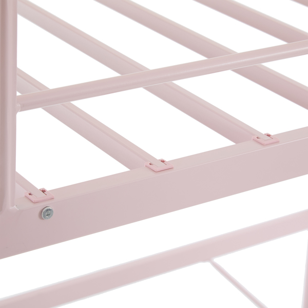 Twin Size Metal Loft Bed with Safety Guardrails & 2 Built-in Ladders, Loft Bunk Bed Frame for Teens Juniors Adults, Space Saving, Noise Free, No Box Spring Needed, Pink