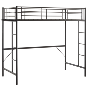 Twin Size Metal Loft Bed with Safety Guardrails & 2 Built-in Ladders, Loft Bunk Bed Frame for Teens Juniors Adults, Space Saving, Noise Free, No Box Spring Needed, Black