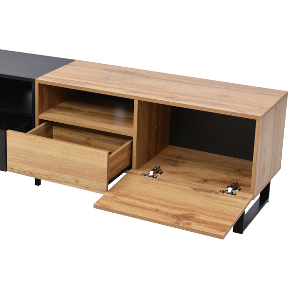 Modern TV Stand with 2 Cabinets& Open Storage Compartment, Color-matching Media Console Table for TVs up to 85'', Entertainment Center with Drop Down Door for Living Room, Bedroom, Home Theatre 