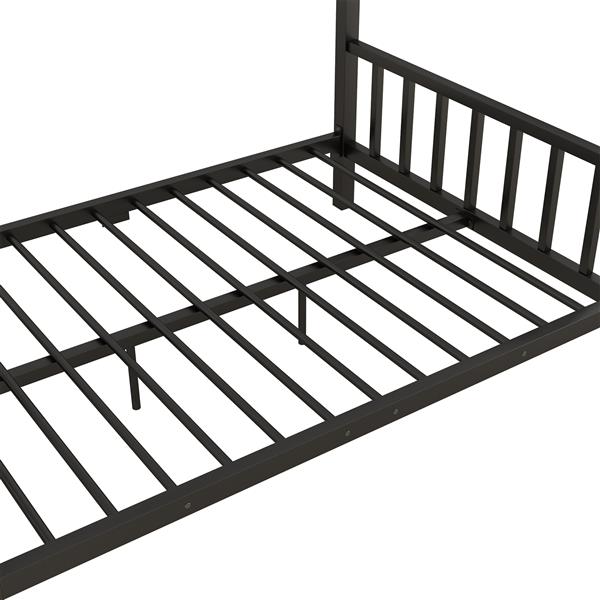 Full Size Metal House Platform Bed with Two Drawers,Headboard and Footboard,Roof Design,Black