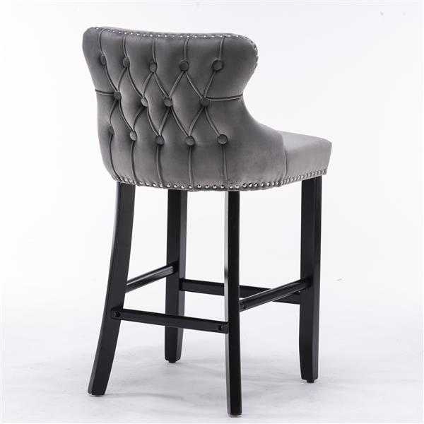 Contemporary Velvet Upholstered Wing-Back Barstools with Button Tufted Decoration and Wooden Legs, and Chrome Nailhead Trim, Leisure Style Bar Chairs,Bar stools, Set of 4 (Gray), SW1824GY x 2 cartons