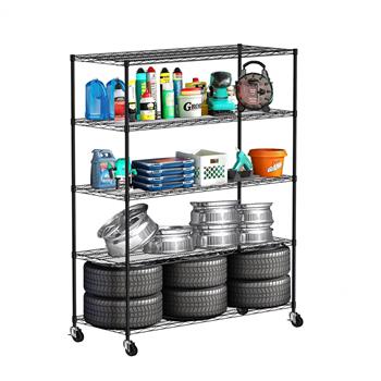 Warehouse, supermarket,kitchen,and other 5-layer heavy-duty adjustable shelves with wheels and adjustable feet,each metal frame bearing 300 pounds.  59.45 \\"L × 24.02 \\"W × 71.65 \\"H,Black.