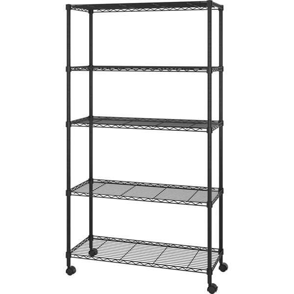 5-Layer Plastic Coated Iron Shelf with 1.5" Nylon Wheels 165*90*35 Black