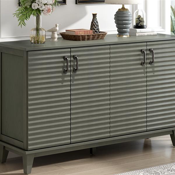 Sideboard with 4 Door Large Storage Buffet with Adjustable Shelves and Metal Handles for Kitchen, Living Room, Dining Room (Antique Gray)