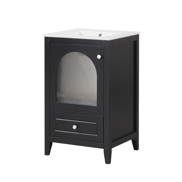 20" Bathroom Vanity with Sink, Bathroom Cabinet with Soft Closing Glass Door, A Drawer, Black 