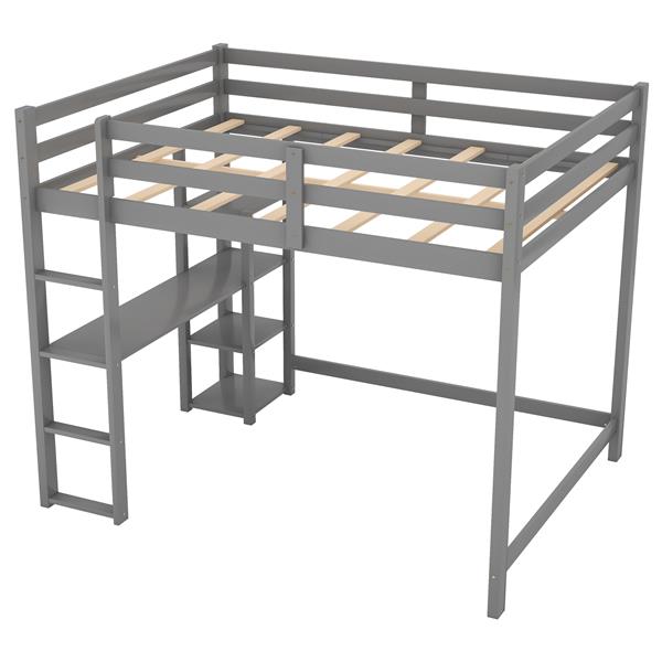 Full Size Loft Bed with Built-in Desk and Shelves,Gray