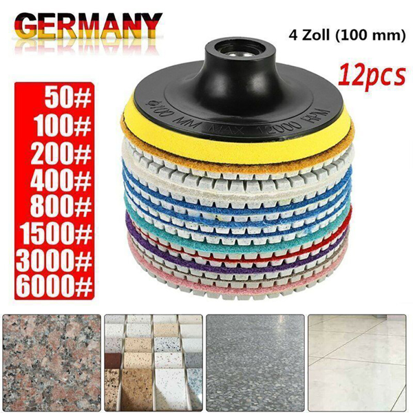 12stk Diamant Polierscheiben,Schleifpad, Polierpads Set, Für Marmor Granit Beton