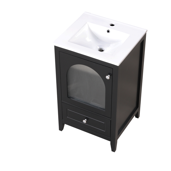 20" Bathroom Vanity with Sink, Bathroom Cabinet with Soft Closing Glass Door, A Drawer, Black 