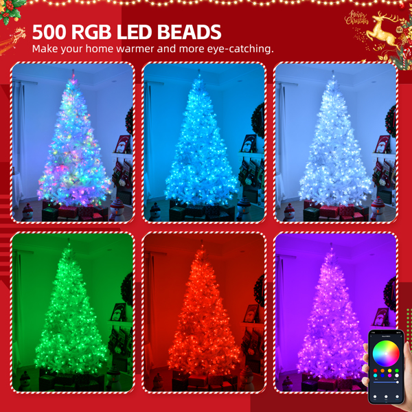 8 FT Pre-lit Artificial Christmas Tree, APP Controlled Xmas Tree Hinged Branches with 500 RGB Lights and 1500 Branch Tips, for Holiday Party Store Office Home, White