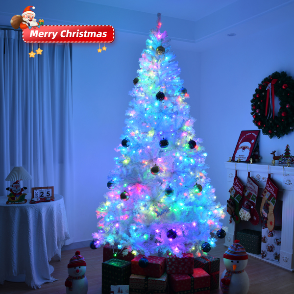 8 FT Pre-lit Artificial Christmas Tree, APP Controlled Xmas Tree Hinged Branches with 500 RGB Lights and 1500 Branch Tips, for Holiday Party Store Office Home, White