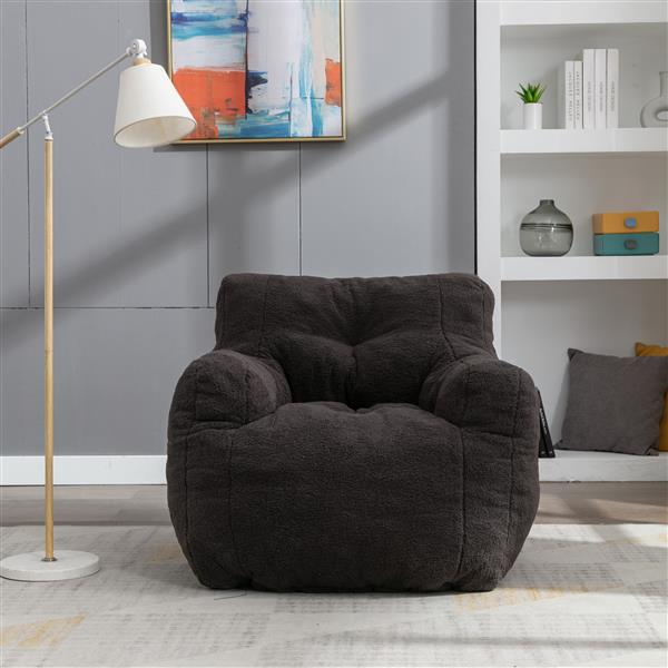 010-Soft Teddy Fabric Tufted Foam Bean Bag Chair With Teddy Fabric Dark Gray