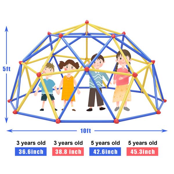 Kids Climbing Dome Jungle Gym - 10 ft Geometric Playground Dome Climber Play Center with Rust & UV Resistant Steel, Supporting 1000 LBS