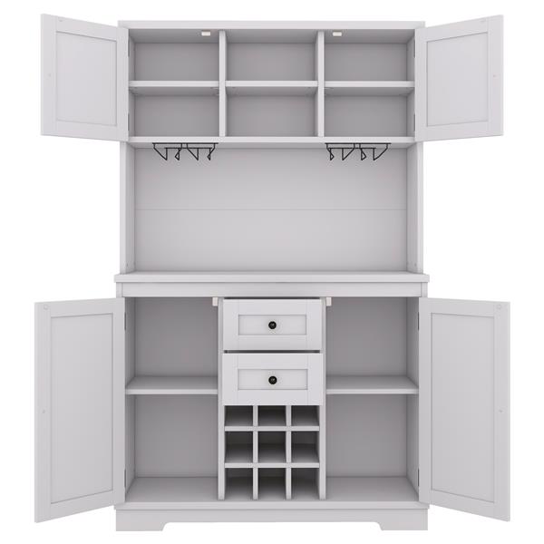 Coffee Bar Cabinet Kitchen Cabinet with Storage, Farmhouse Wine Cabinet with Drawers shelves and cabinets, Buffet Cabinet Wine & Glass Racks for Dining Room, White