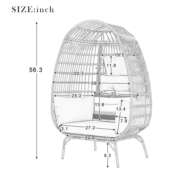 Rope Egg-shaped Chair with Removable Cushion, Suitable for Courtyard, Garden, Balcony.