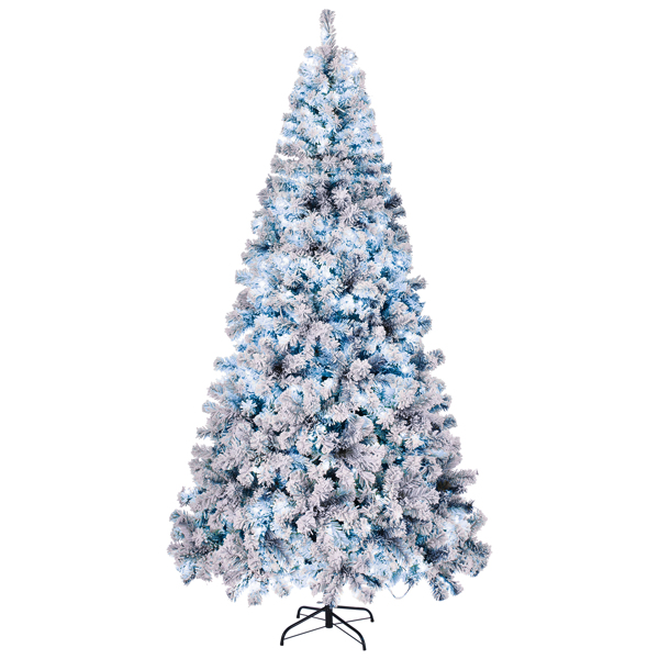 8 FT Pre-lit Snow Flocked Christmas Tree, Artificial Hinged Xmas Pine Tree with 1300 Branch Tips, 500 Lights and Remote Control for Holiday Party Office Home, Snowy Green