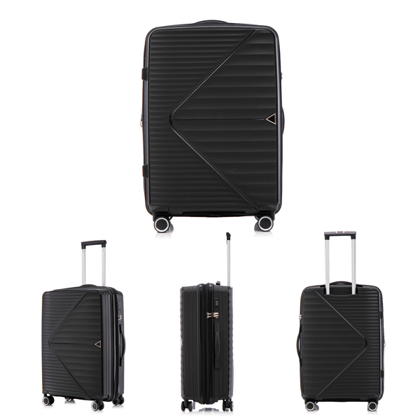  PP Luggage Sets 3 Piece(20/24/28), Expandable Carry On Luggage with TSA Lock Airline Approved, PP materials Hard Shell and Lightweight Suitcase with Spinner Wheels (Black) 