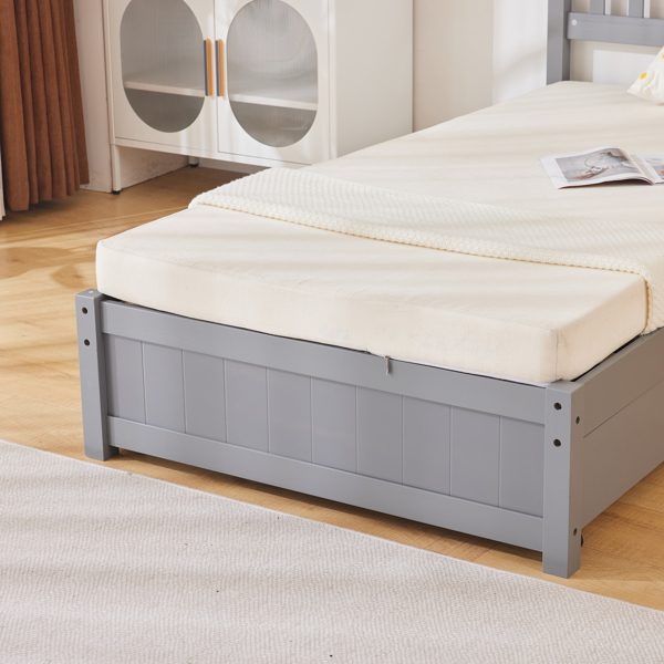 Four Large Drawers Pinewood Bed with a Curved Vertical Headboard Featuring Twin Gray