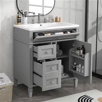 30\\'\\' Bathroom Vanity with Top Sink, Modern Bathroom Storage Cabinet with 2 Drawers and a Tip-out Drawer, Single Sink Bathroom Vanity