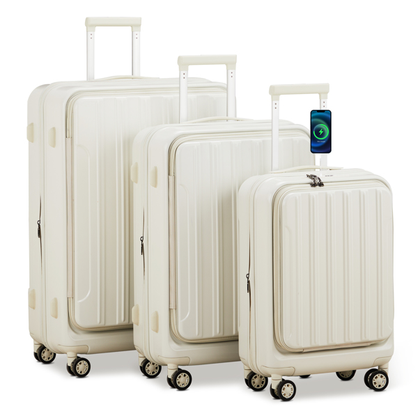 Luggage Sets 3 Piece, ABS+PC Front Open Hardshell Lightweight Luggages, Expandable Carry On Suitcase Set with TSA Lock & Double Wheels (20/24/28, White)