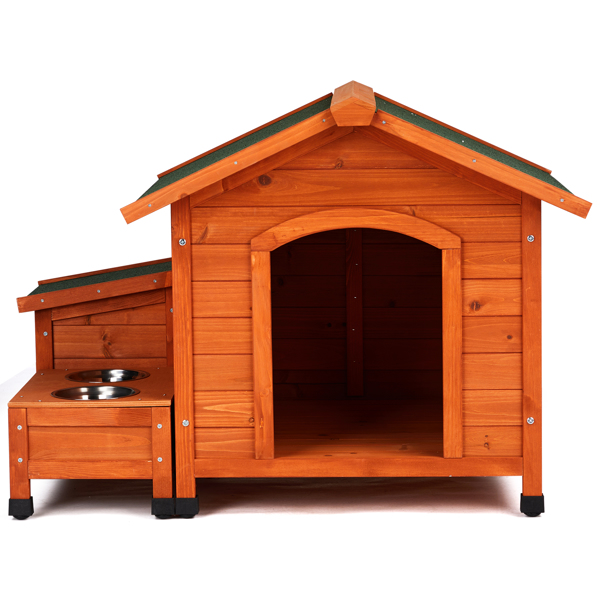  88*106*77cm Wooden Feral  Dog House for Outdoor and Indoor, Pet House with  Food Bowl& Food Storage Bucket