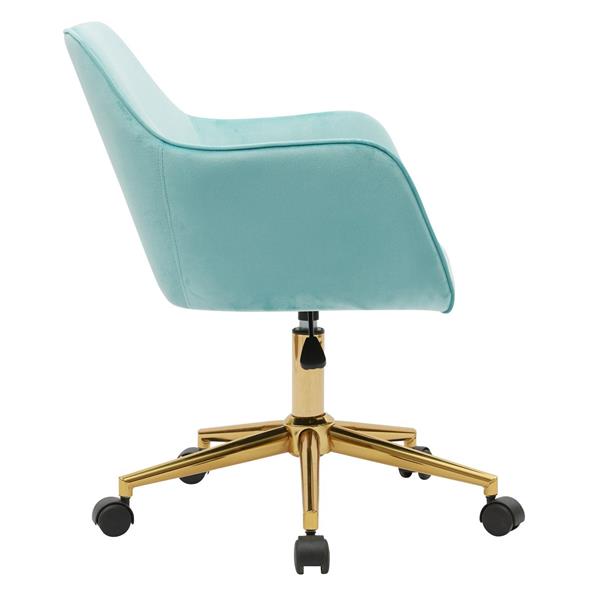 Modern Velvet Fabric Material Adjustable Height 360 revolving Home Office Chair with Gold Metal Legs and Universal Wheels for Indoor,Aqua Light Blue