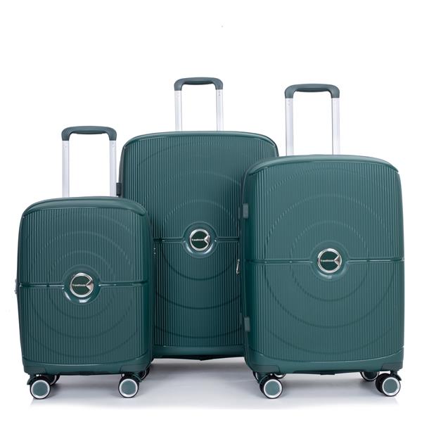 Expandable Hardshell Suitcase Double Spinner Wheels PP Luggage Sets Lightweight Durable Suitcase with TSA Lock,3-Piece Set (20/24/28) , Green