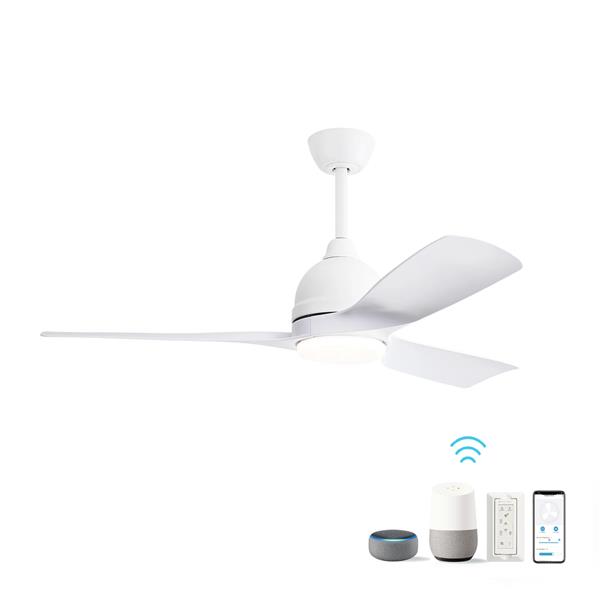 54 Inch White ABS Ceiling Fan 6 Speed Smart Remote Control Dimmable Reversible DC Motor For Living Room