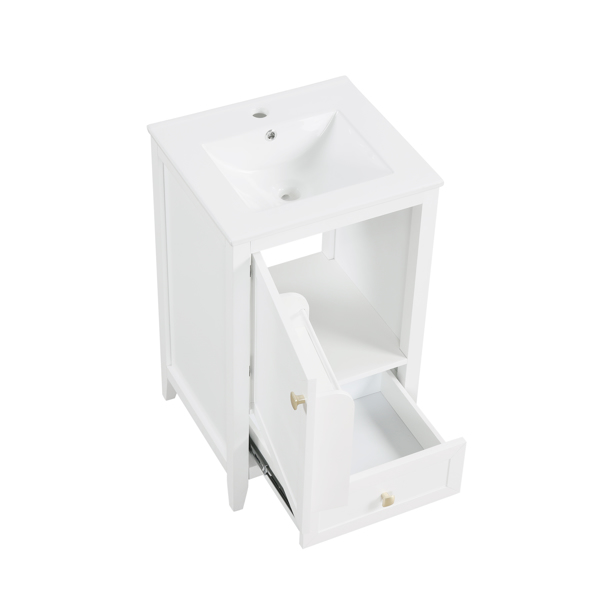 20" Bathroom Vanity with Sink, Bathroom Cabinet with Soft Closing Door, Storage Rack and A Drawer, White 