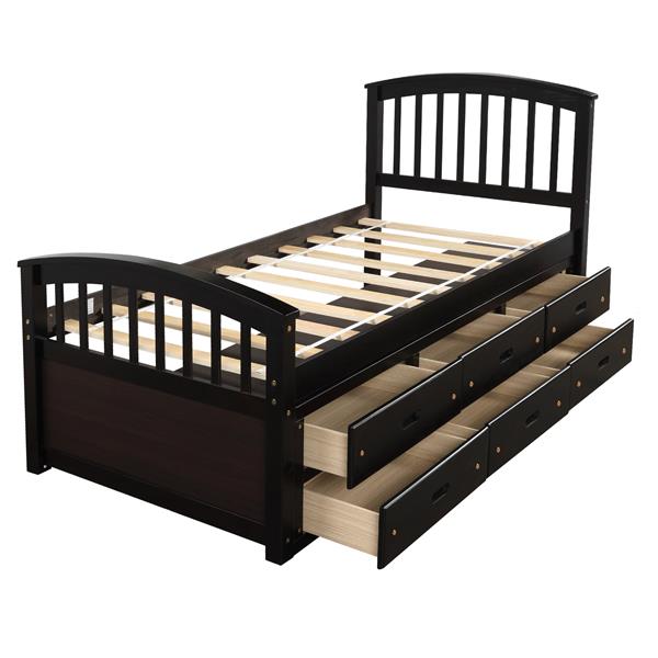 . Twin Size Platform Storage Bed Solid Wood Bed with 6 Drawers