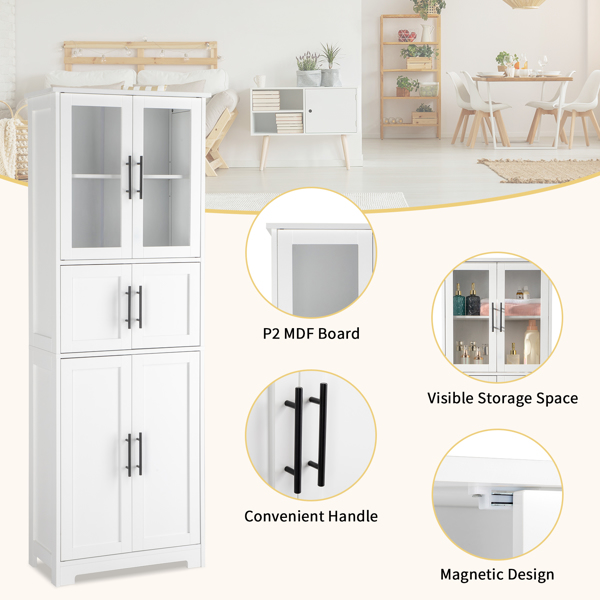 [FCH] Storage Bathroom Cabinet, 6-Door Bathroom High Cabinet, white