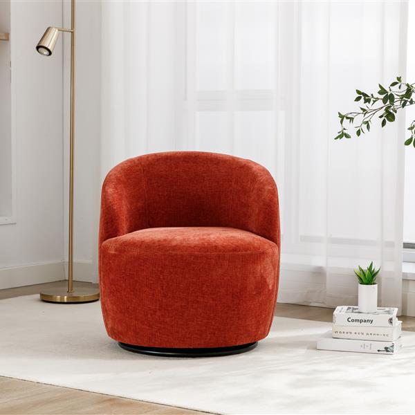 Chenille Fabric Swivel Accent Armchair Barrel Chair With Black Powder Coating Metal Ring,Orange