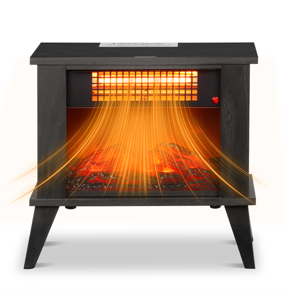 ZOKOP 15" Electric Fireplace Heater, Freestanding Wooden Fireplace Stove with 3D Realistic Flame, Overheat Protection, 1000W Portable Electric Heater for Indoor Bedroom Office Home, Black