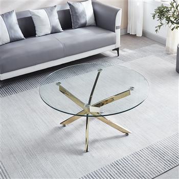 Modern Round Tempered Glass Coffee Table with Chrome Legs