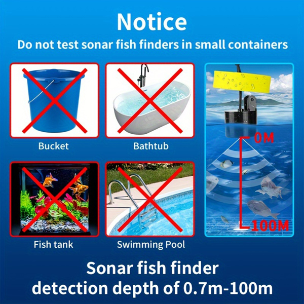 Portable Fish Finder Fishing Sonar Sounder 100M Depth Range 45 Degrees Sonar Coverage Echo Sounder Fishing Finder Lake Sea Fishing