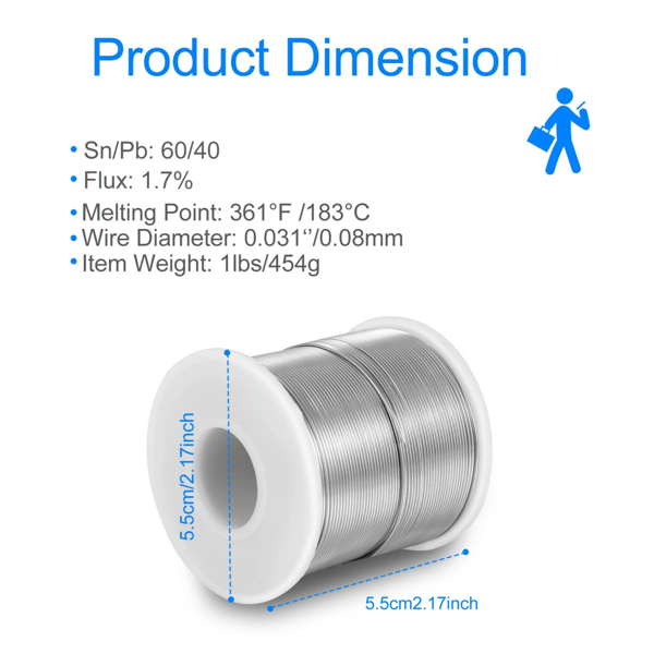 1pc 60-40 Tin Lead Rosin core solder wire for electrical soldering 1.8% Flux Electrical Solder Wire Sn60 Pb40 (0.8mm 450g)