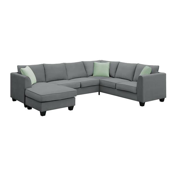 [VIDEO provided] 112*87" Sectional Sofa Couches Living Room Sets, 7 Seats Modular Sectional Sofa with Ottoman, L Shape Fabric Sofa Corner Couch Set with 3 Pillows, Grey