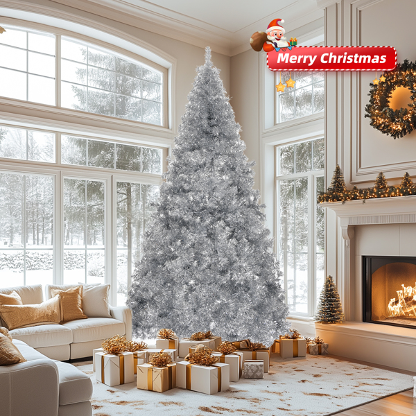 6 FT Artificial Christmas Tree, Unlit Hinged Christmas Pine Tree with 900 Branch Tips and Sturdy Metal Stand, Silver